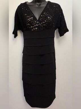 Valerie Bertinelli | Black Dress with Lace Bust and Quarter Sleeves